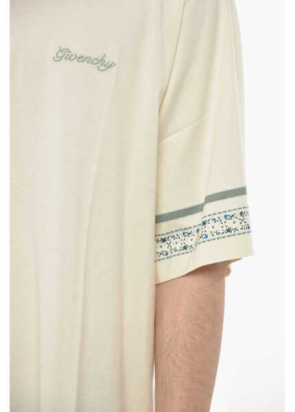 Tricouri Givenchy Cotton Crewneck T-Shirt With Floral Details Beige Barbati (BM 19754243) 3