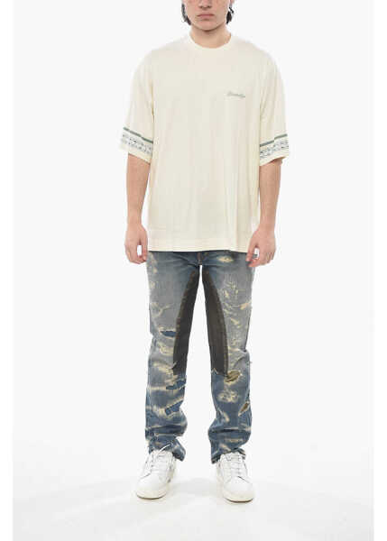 Tricouri Givenchy Cotton Crewneck T-Shirt With Floral Details Beige Barbati (BM 19754243) 4