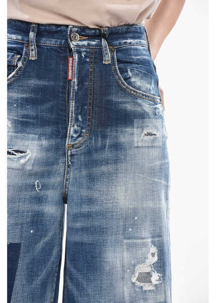 Blugi drepti DSQUARED2 Stretch Denim Jeans Page Wide Leg 32Cm Blue Femei (BM 19754252) 3