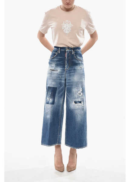 Blugi drepti DSQUARED2 Stretch Denim Jeans Page Wide Leg 32Cm Blue Femei (BM 19754252) 4
