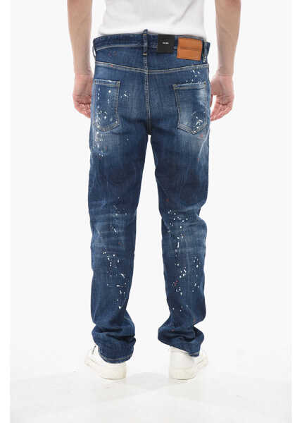 Blugi drepti DSQUARED2 Jeans 642 Vintage Effect With Paint Details 19Cm Blue Barbati (BM 19754348) 2