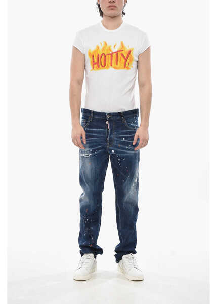 Blugi drepti DSQUARED2 Jeans 642 Vintage Effect With Paint Details 19Cm Blue Barbati (BM 19754348) 4