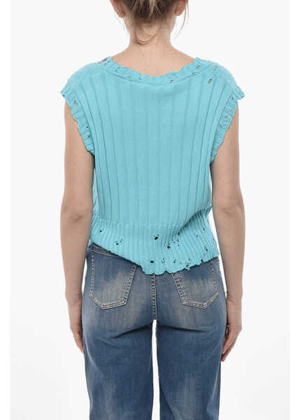 Pulovere casual Marni Distressed Knit Vest With V-Neck Light Blue Femei (BM 19754351) 2