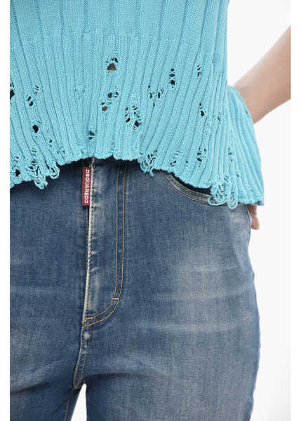 Pulovere casual Marni Distressed Knit Vest With V-Neck Light Blue Femei (BM 19754351) 3