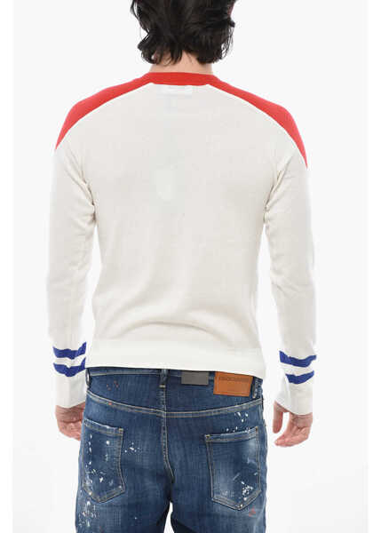 Pulovere casual DSQUARED2 Lightweight Cotton Crew Neck Knit With Contrast Details White Barbati (BM 19754357) 2