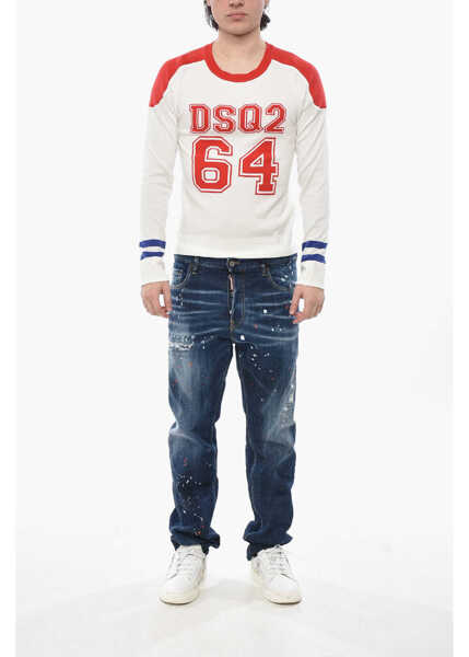 Pulovere casual DSQUARED2 Lightweight Cotton Crew Neck Knit With Contrast Details White Barbati (BM 19754357) 4
