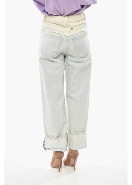 Blugi drepti Givenchy Cropped Fit Jeans With Cuffed Hem And Tweed Detail 26Cm Light Blue Femei (BM 19754363) 2