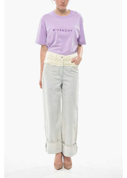 Blugi drepti Givenchy Cropped Fit Jeans With Cuffed Hem And Tweed Detail 26Cm Light Blue Femei (BM 19754363) 4
