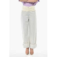 Blugi drepti Cropped Fit Jeans With Cuffed Hem And Tweed Detail 26Cm Femei