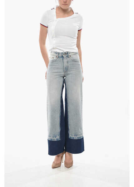 Blugi drepti Maison Margiela Mm6 Two-Tone Jeans With 29Cm Raw Hem Light Blue Femei (BM 19754366) 4