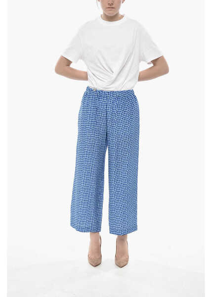 Pantaloni casual Marni Pure Silk Checked Trousers With Elastic Waist Blue Femei (BM 19754372) 4