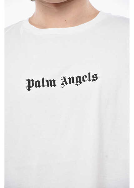 Tricouri Palm Angels Crewneck T-Shirt In Solid Color With Contrast Logo White Barbati (BM 19754375) 3