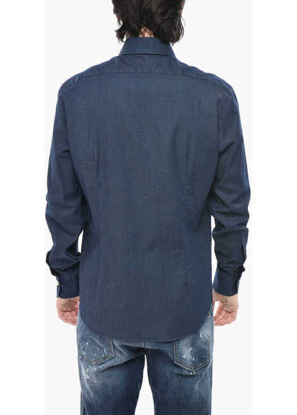 Camasi casual Alessandro Gherardi Stretch Cotton Solid Shirt With French Collar Blue Barbati (BM 19754387) 2