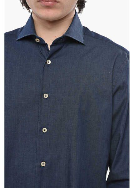 Camasi casual Alessandro Gherardi Stretch Cotton Solid Shirt With French Collar Blue Barbati (BM 19754387) 3