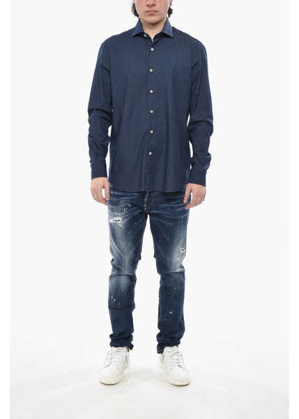 Camasi casual Alessandro Gherardi Stretch Cotton Solid Shirt With French Collar Blue Barbati (BM 19754387) 4