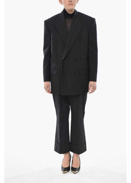 Sacouri Givenchy Oversized Double-Breasted Blazer With Padded Shoulders Black Femei (BM 19754390) 4