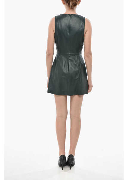 Rochii de zi Marni Flared Leather Mini Dress With V-Neck Green Femei (BM 19754402) 2