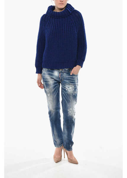 Pulovere casual Givenchy Wool Turtleneck Pullover With 3/4 Sleeves Blue Femei (BM 19754408) 4