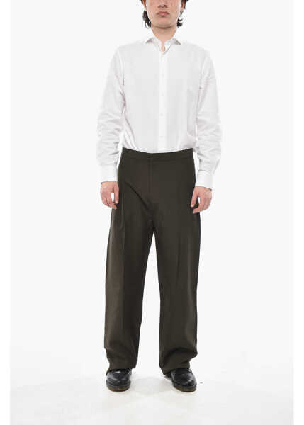 Pantaloni casual Givenchy Straight-Fit Wool Trousers With Single Pleat Military Green Barbati (BM 19754414) 4