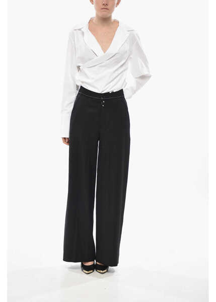 Pantaloni casual Maison Margiela Mm6 Wool-Blend Palazzo Trousers With Exposed Seams Black Femei (BM 19754432) 4