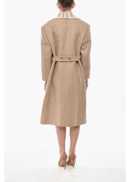 Esarfe Givenchy Cashmere-Blend Coat With Integrated Scarf And Monogram Motif Beige Femei (BM 19754435) 2