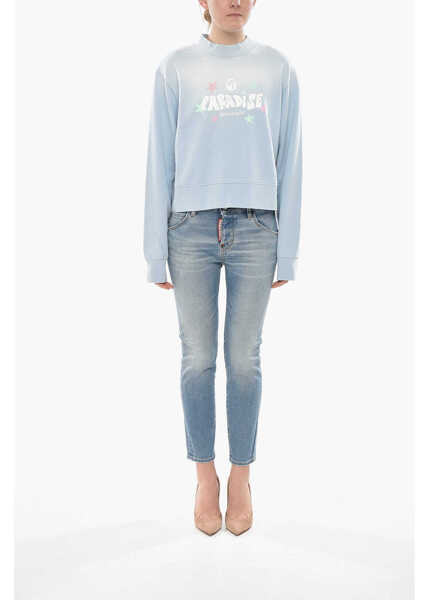 Bluze de trening Palm Angels Crewneck Sweatshirt Paradise Palm With Faded Design Light Blue Femei (BM 19754441) 4