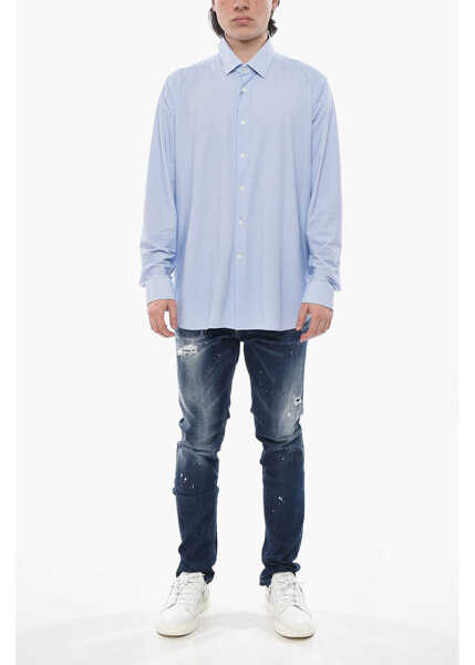 Camasi casual CORNELIANI Stretch Fabric Micro-Check Shirt Blue Barbati (BM 19754444) 4