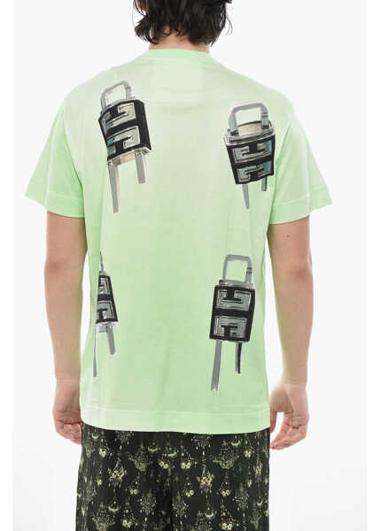 Tricouri Givenchy Cotton Crewneck T-Shirt Lock With Print Green Barbati (BM 19754447) 2