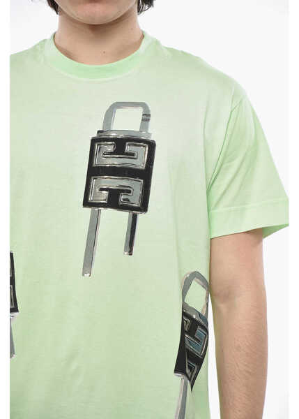 Tricouri Givenchy Cotton Crewneck T-Shirt Lock With Print Green Barbati (BM 19754447) 3