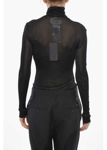 Body-uri Maison Margiela Mm1 High-Neck Sheer Viscose-Blend Bodysuit Black Femei (BM 19754543) 2