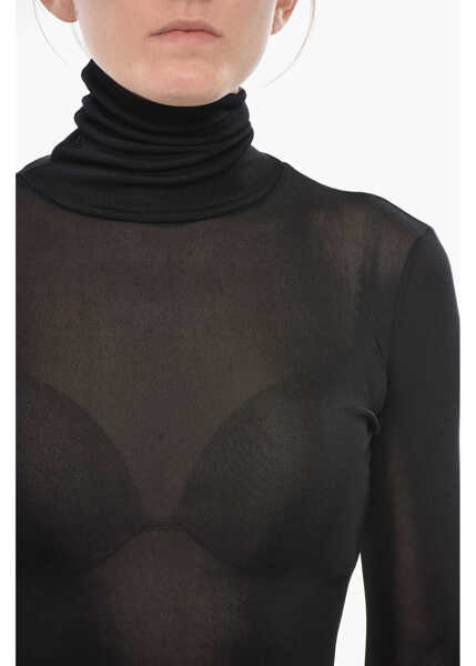 Body-uri Maison Margiela Mm1 High-Neck Sheer Viscose-Blend Bodysuit Black Femei (BM 19754543) 3
