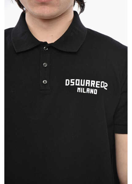 Tricouri Polo DSQUARED2 Polo Tennis Fit Solid-Color With Embossed Logo Black Barbati (BM 19754546) 3