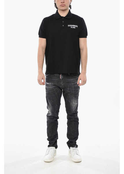 Tricouri Polo DSQUARED2 Polo Tennis Fit Solid-Color With Embossed Logo Black Barbati (BM 19754546) 4