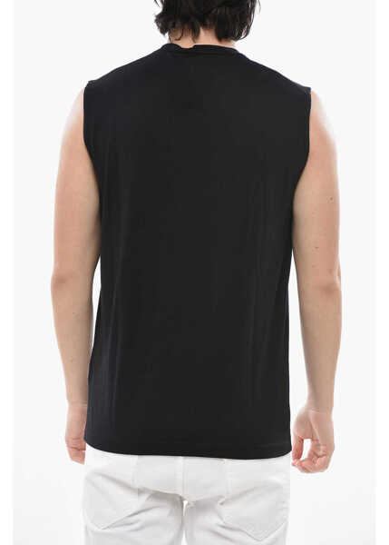 Tricouri DSQUARED2 Sleeveless Cotton Crew-Neck T-Shirt With Rhinestone Logo Black Barbati (BM 19754561) 2