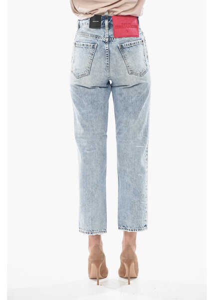 Blugi drepti DSQUARED2 Destroyed Jeans Boston Straight-Leg With 18Cm Print Blue Femei (BM 19754573) 2