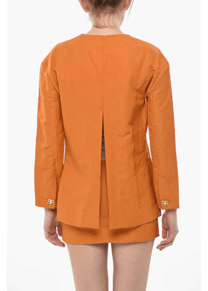 Camasi casual Givenchy Linen-Blend Shirt With Double Slits Orange Femei (BM 19754576) 2