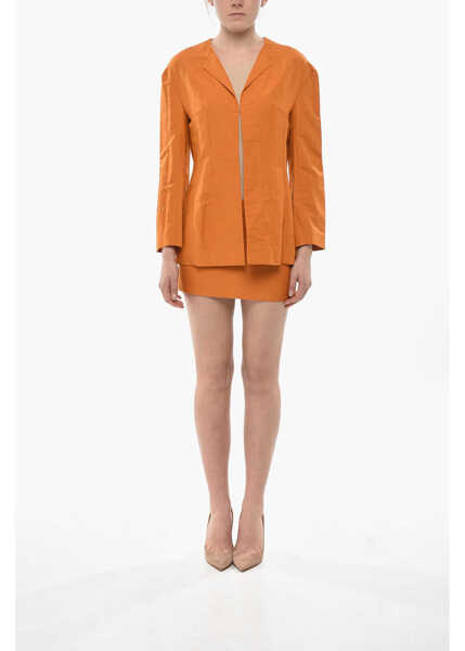 Camasi casual Givenchy Linen-Blend Shirt With Double Slits Orange Femei (BM 19754576) 4