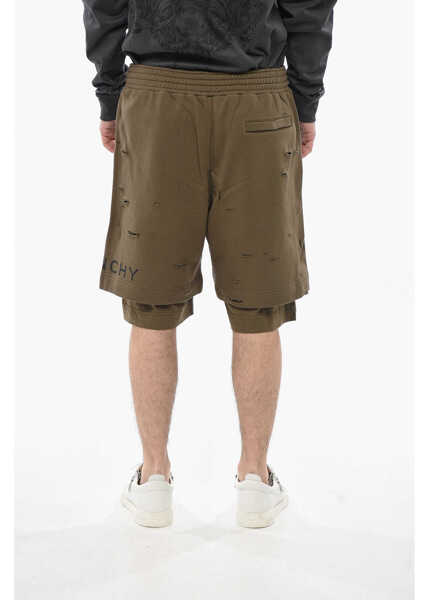 Pantaloni scurti Givenchy Double-Fabric Shorts With Distressed Design Military Green Barbati (BM 19754579) 2