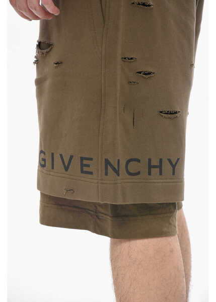 Pantaloni scurti Givenchy Double-Fabric Shorts With Distressed Design Military Green Barbati (BM 19754579) 3