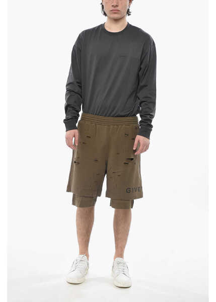 Pantaloni scurti Givenchy Double-Fabric Shorts With Distressed Design Military Green Barbati (BM 19754579) 4