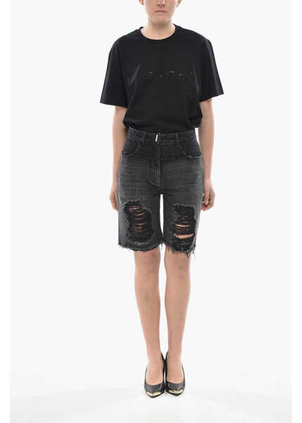 Pantaloni scurti Givenchy Distressed Denim Shorts With Belt Loops Black Femei (BM 19754585) 4