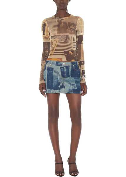 Fuste casual Jean Paul Gaultier Miniskirt With Newspaper Print DENIM Femei (BM 19756142) 2