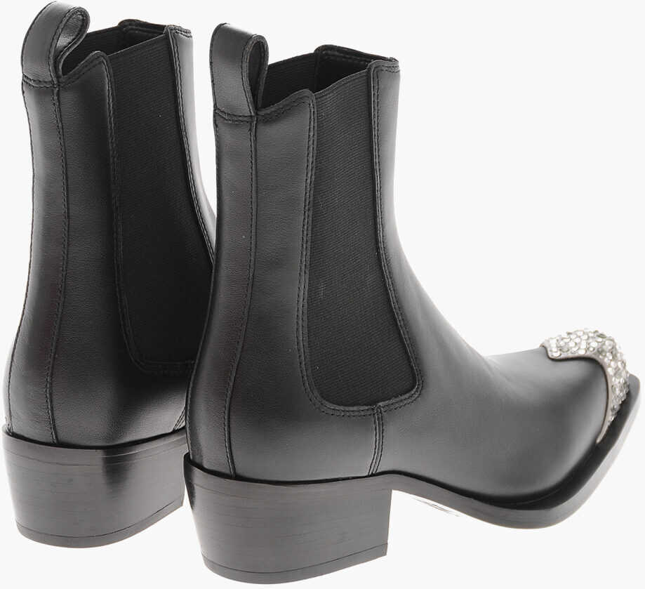 Botine Diesel Leather Ankle Boots D-Calamity With Rhinestone Toe 5Cm Black Femei (BM 19756952) 2