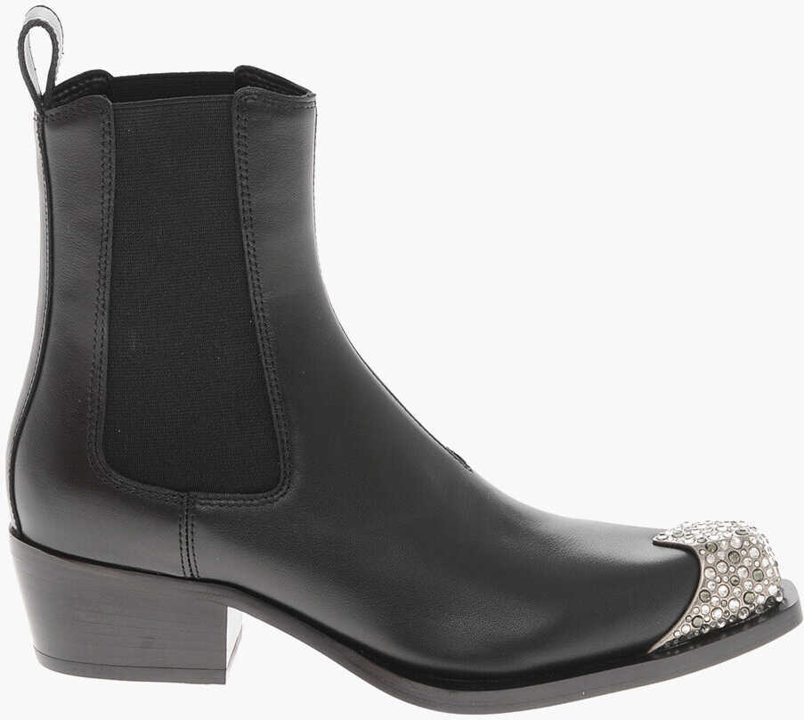 Botine Diesel Leather Ankle Boots D-Calamity With Rhinestone Toe 5Cm Black Femei (BM 19756952) 3