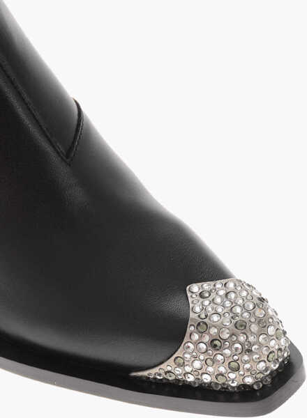 Botine Diesel Leather Ankle Boots D-Calamity With Rhinestone Toe 5Cm Black Femei (BM 19756952) 4