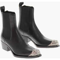 Botine Leather Ankle Boots D-Calamity With Rhinestone Toe 5Cm Femei