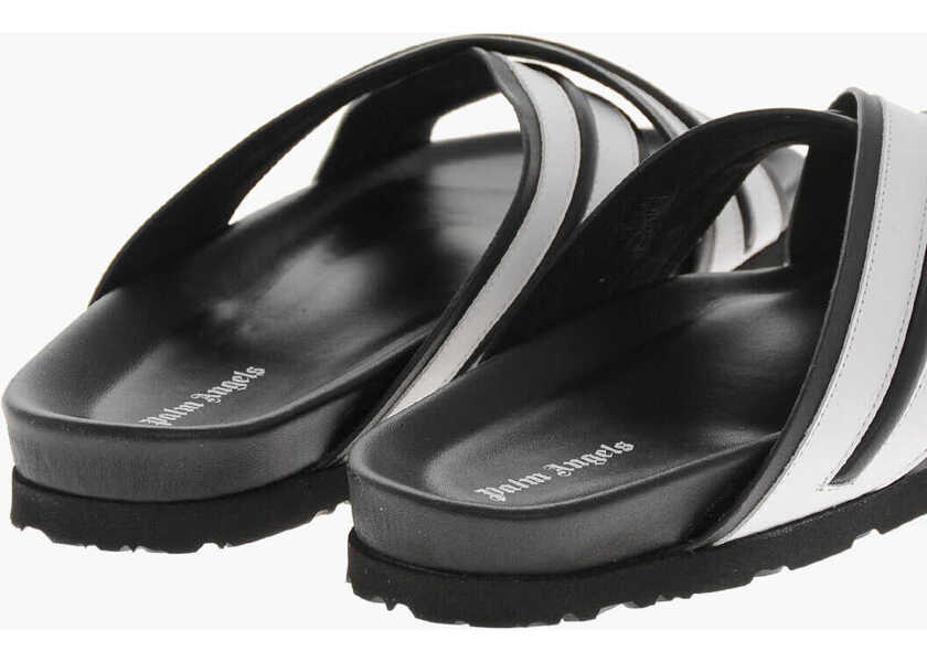 Sandale Palm Angels Leather Sandals Track With Criss Cross Design Black & White Barbati (BM 19756961) 2