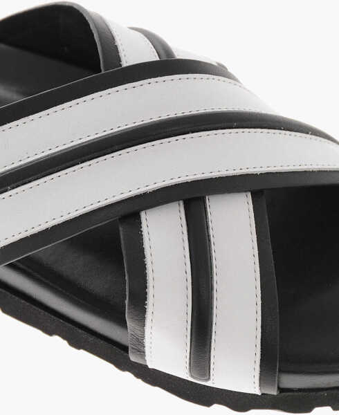 Sandale Palm Angels Leather Sandals Track With Criss Cross Design Black & White Barbati (BM 19756961) 4