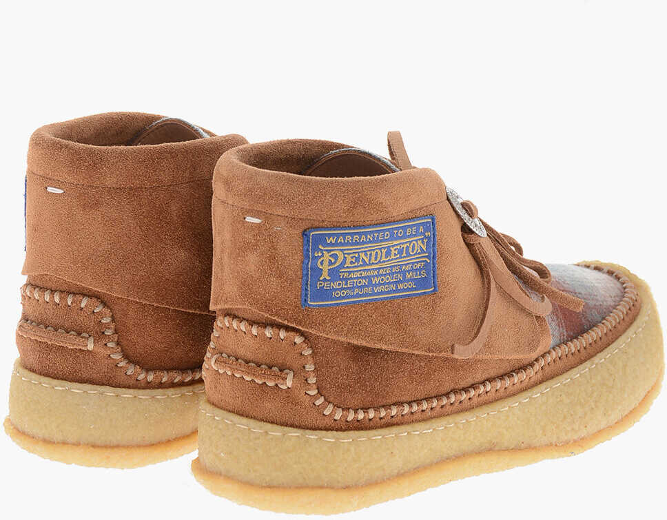 Ghete Maison Margiela M22 Suede Ankle Boots With Tartan Wool Insert Brown Barbati (BM 19756976) 2