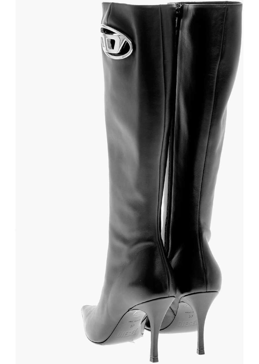 Botine Diesel Leather Boots D-Venus With Cut-Out Logo And 9Cm Heel Black Femei (BM 19757009) 2